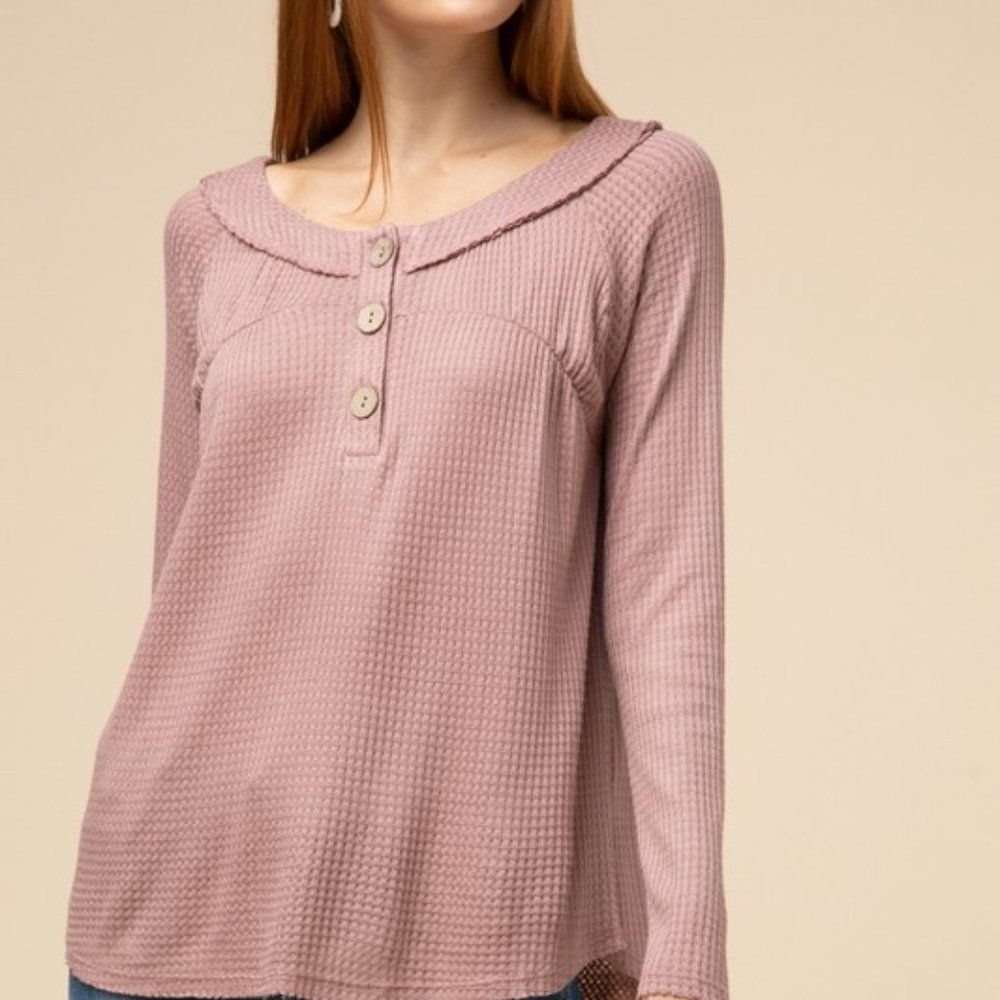 Mauve Waffle Knit Henley Top NWT